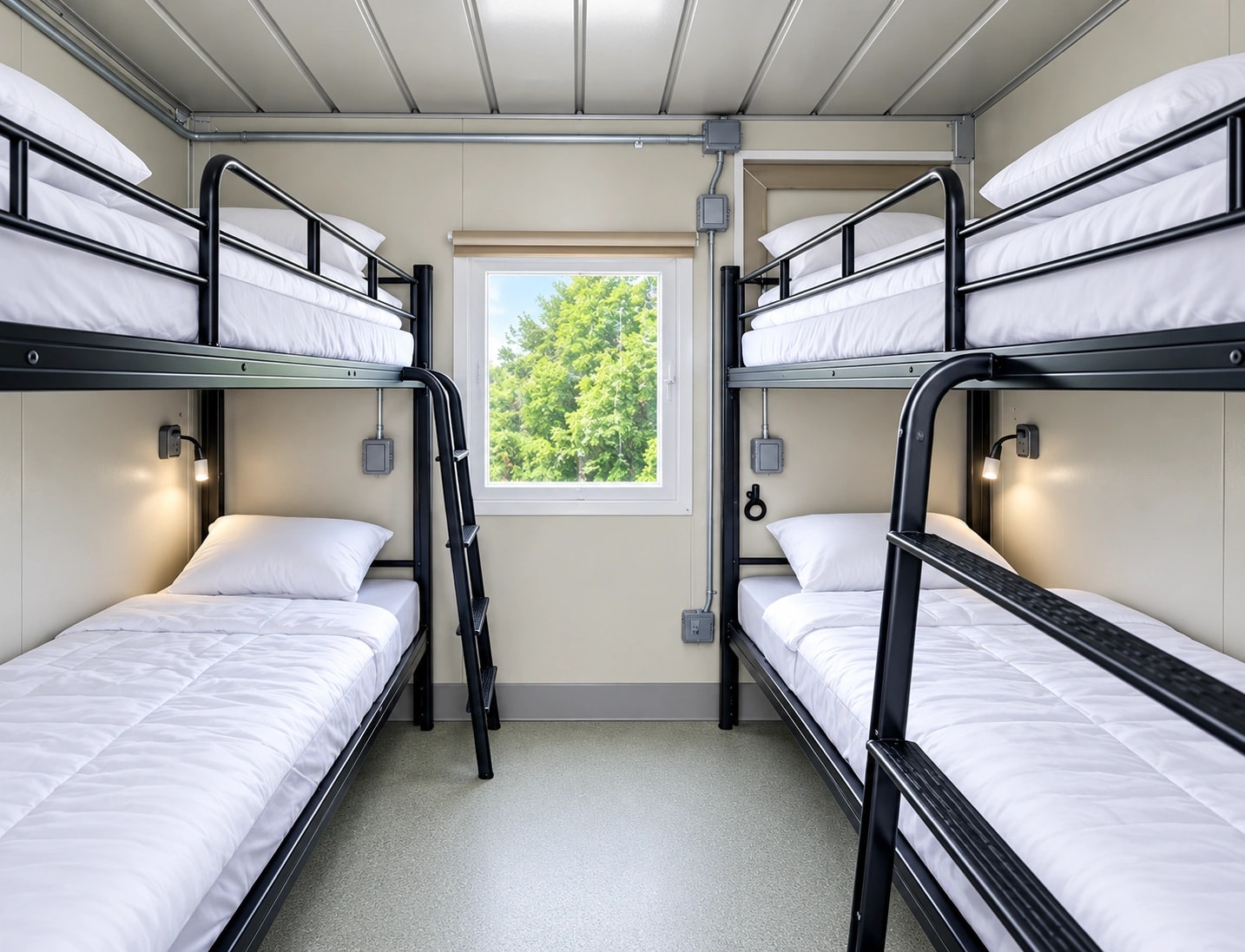 20ft accommodation unit four bed interior.