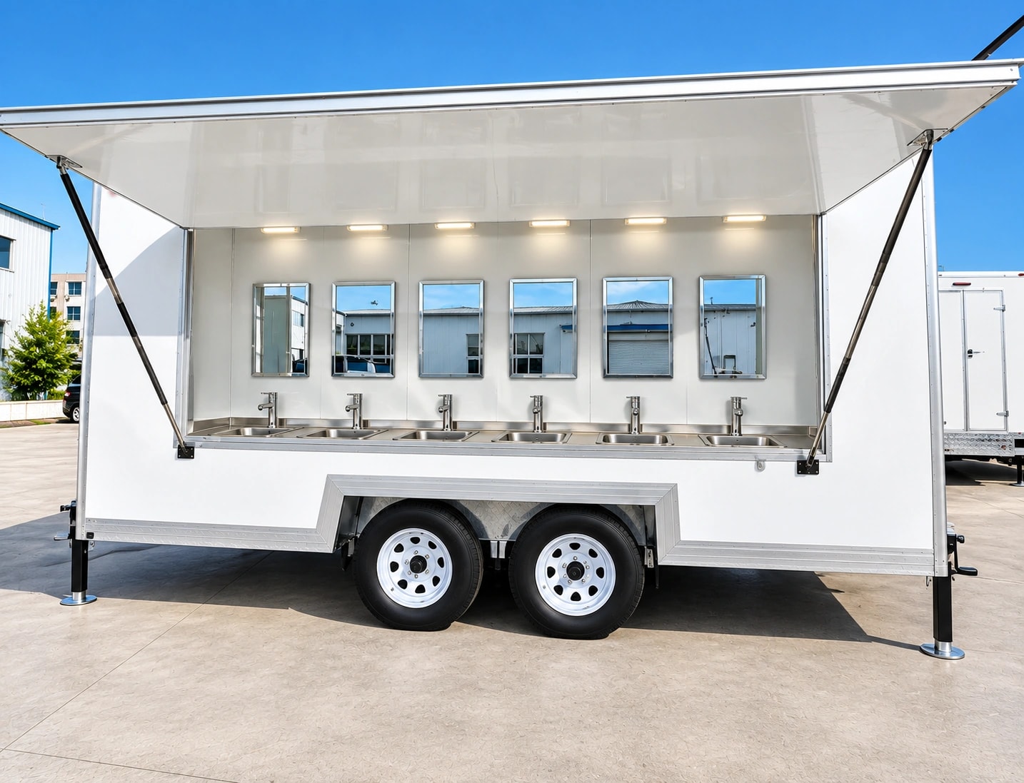 Mobile hand washing station trailer.