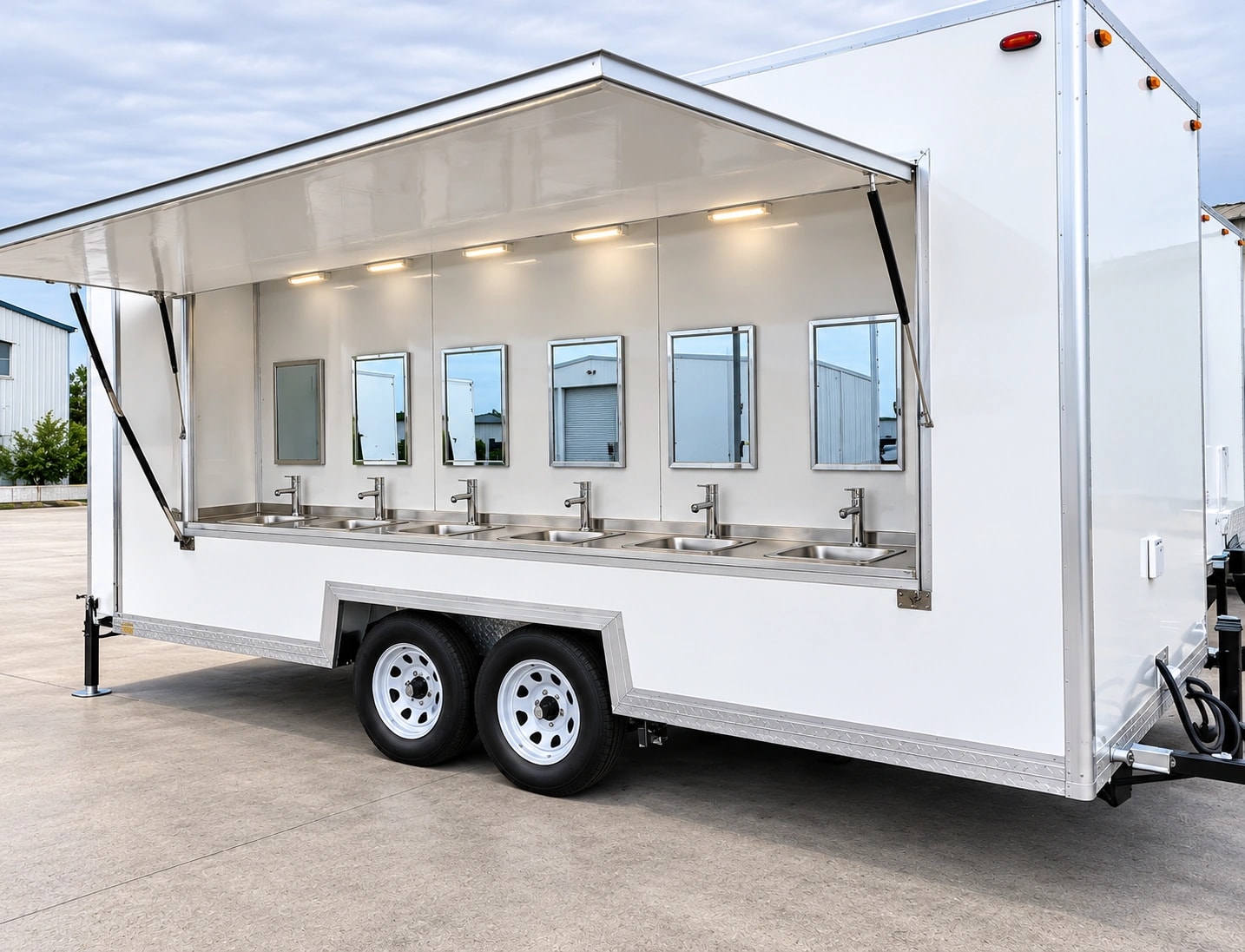 Portable hand washing sink trailer.